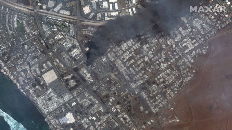 Сателитни изображения преди и след това показват щети от горските пожари на Мауи