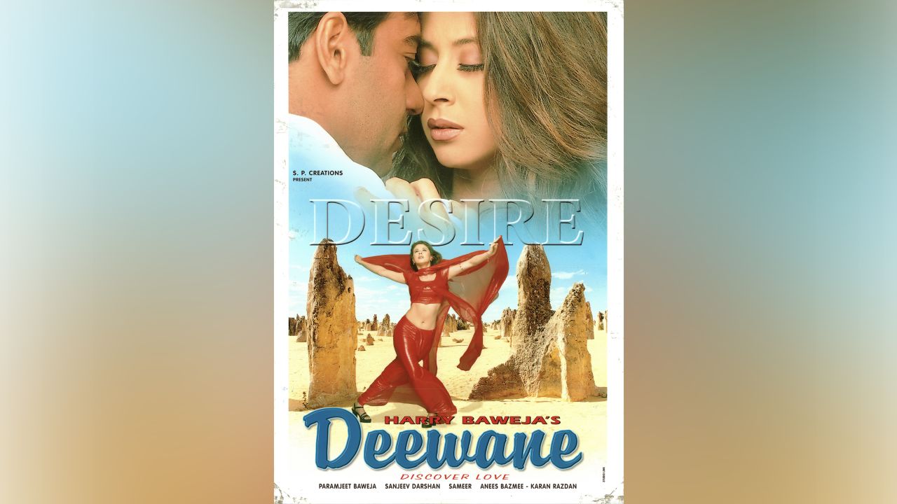 "Deewane," a film shot by Harry Baweja in 1999, features Bollywood stars Ajay Devgan and Urmila Matondkar. This poster shows the Pinnacles, a landmark of Western Australia.
