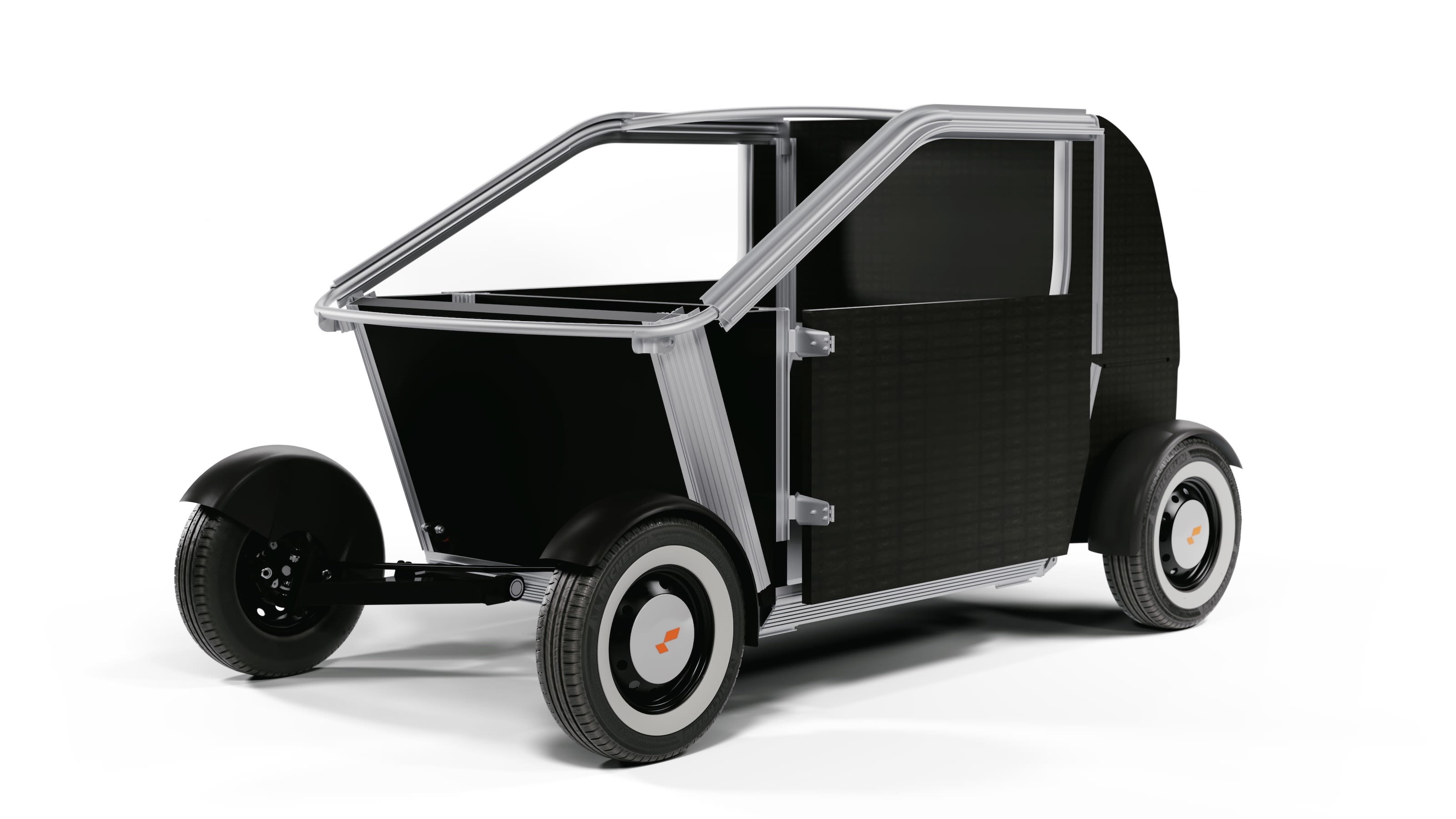 Luvly's patented chassis uses a flat-pack system, allowing more cars to be shipped per container and cutting each vehicle's delivery emissions.