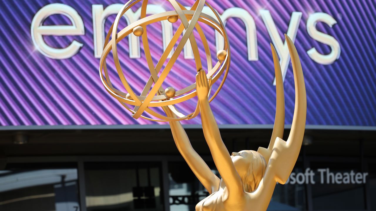 A replica of an Emmy statuette sits on display at the 74th Primetime Emmy Awards at the Microsoft Theater on Monday, September 12, 2022.