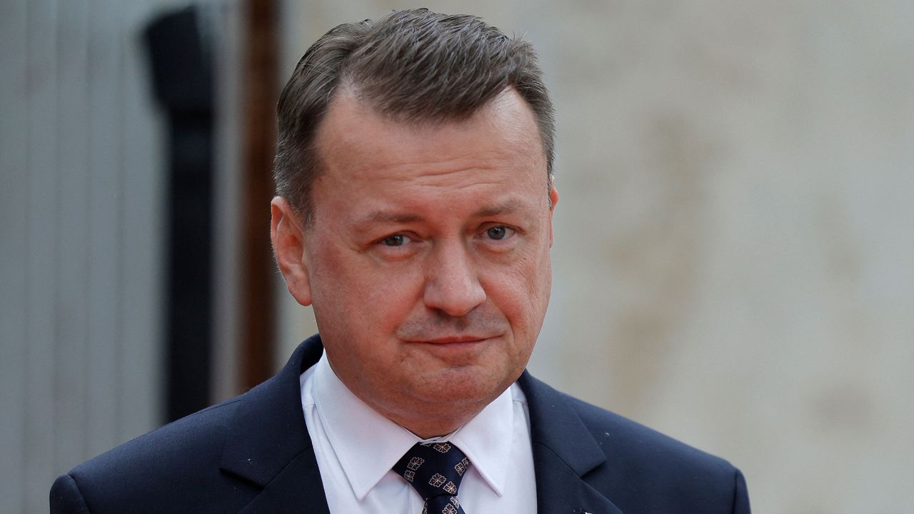 Polish Defence minister Mariusz Blaszczak arrives to take part in the European Air Defence Conference at Les Invalides in Paris on June 19, 2023.