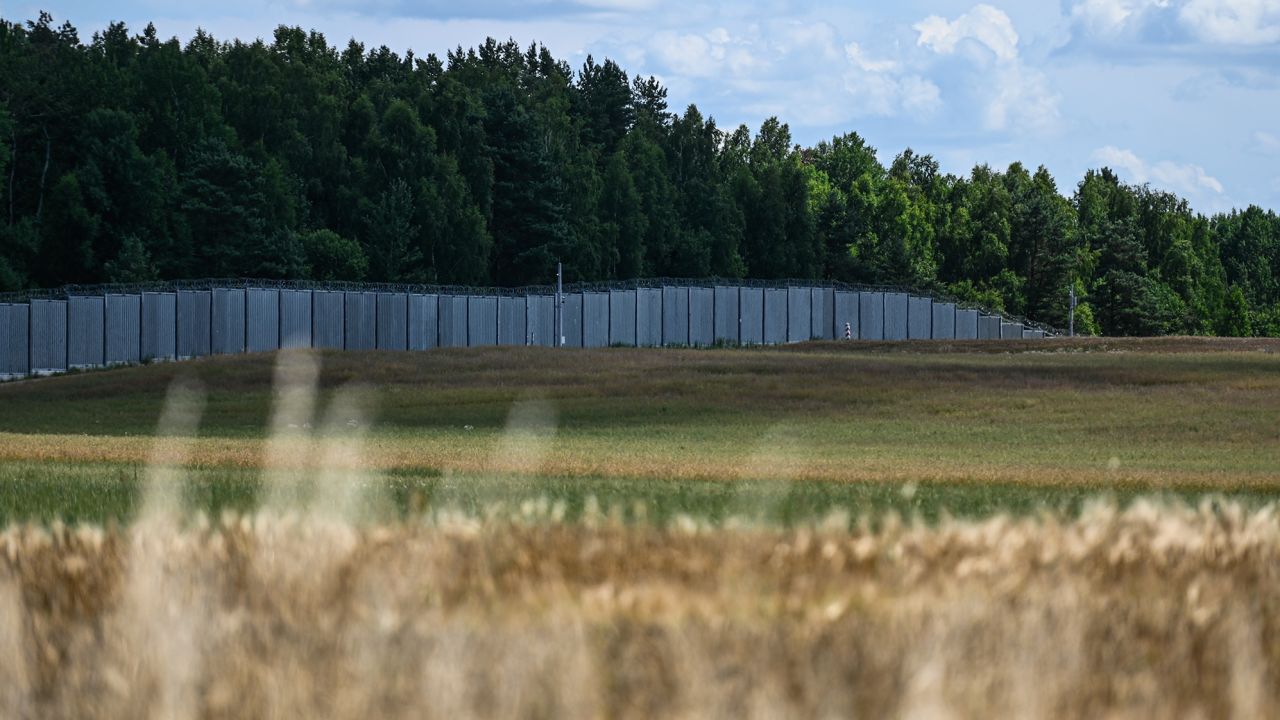 The border wall at the Polish Belarusian border on July 09, 2023.