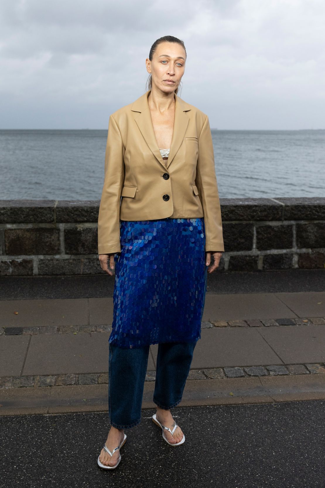 COPENHAGEN, DENMARK - AUGUST 7: Alana Hadid poses on the runway at the Saks Potts show during Copenhagen Fashion Week Spring/Summer 2024 on August 7, 2023 in Copenhagen, Denmark. (Photo by Matt Jelonek/Getty Images)