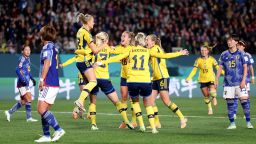 AUCKLAND, NEW ZEALAND - AUGUST 11: Amanda Ilestedt (4th L) of Sweden celebrates with teammates after scoring her team's first goal during the FIFA Women's World Cup Australia & New Zealand 2023 Quarter Final match between Japan and Sweden at Eden Park on August 11, 2023 in Auckland / Tāmaki Makaurau , New Zealand. (Photo by Phil Walter/Getty Images)