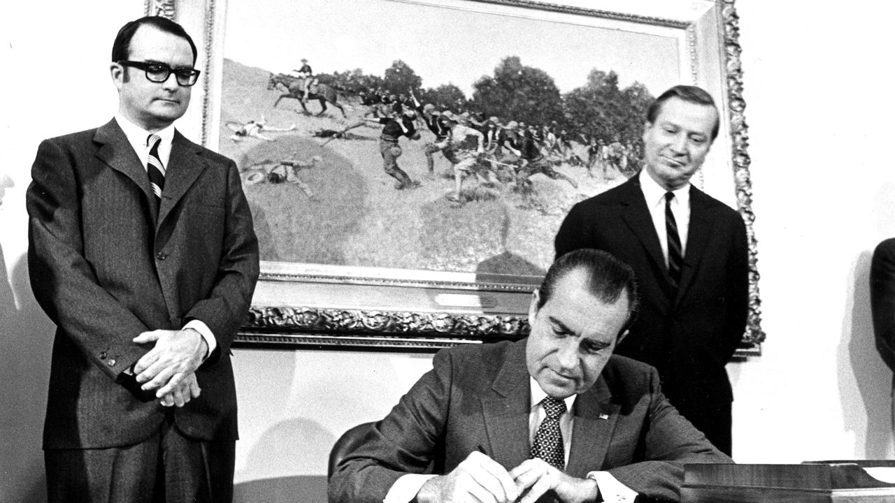 President Richard Nixon signing the Clean Air Act in 1970, part of what became known as the 
