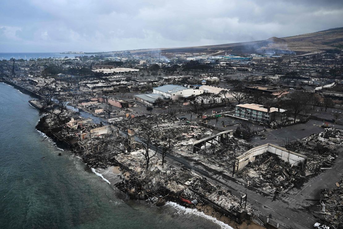 Destroyed homes and buildings are seen in Lahaina on August 10, 2023.