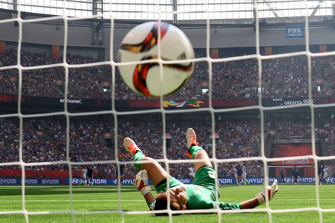 VANCOUVER, BC - JULY 05:  Goalkeeper Ayumi Kaihori #18 of Japan reacts after she is unable to save a goal by Carli Lloyd #10 of the United States as Lloyd scores her third goal in the first half in the FIFA Women's World Cup Canada 2015 Final at BC Place Stadium on July 5, 2015 in Vancouver, Canada.  (Photo by Dennis Grombkowski/Getty Images)