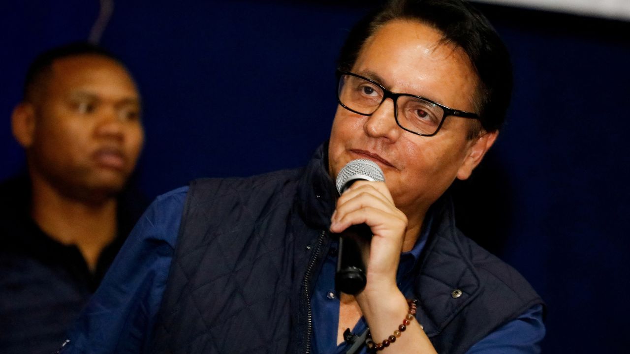 Fernando Villavicencio speaks during a campaign rally in Quito.