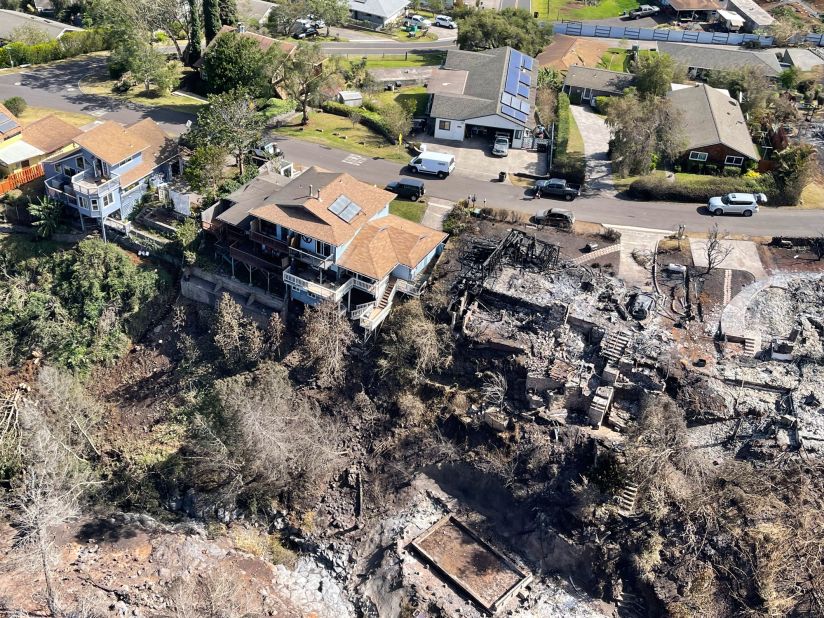 This photo provided by the Hawaii Department of Land and Natural Resources shows burnt areas in the Kula community of the Upcountry region on the Maui island, Hawaii, on Friday.