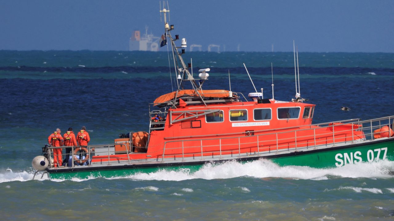 "Notre Dame du Risban", an SNSM lifeboat, enters the port of Calais following a rescue operation after a migrant boat trying to cross the Channel from France capsized, in Calais, France, August 12, 2023. REUTERS/Pascal Rossignol