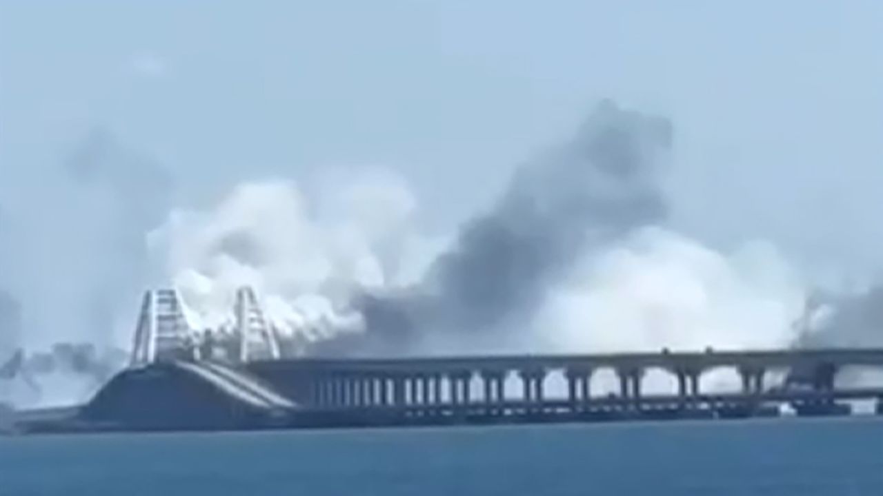 Explosions are seen in June near the Kerch bridge that connects occupied Crimea to Russia.