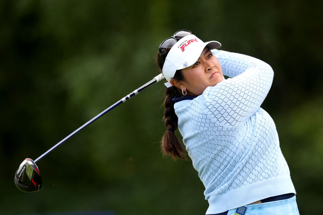 TADWORTH, ENGLAND - AUGUST 12: Lilia Vu of the United States plays her tee shot on the 8th hole on Day Three of the AIG Women's Open at Walton Heath Golf Club on August 12, 2023 in Tadworth, England. (Photo by Andrew Redington/Getty Images)