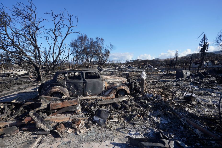 Wildfire damage in Lahaina, Hawaii, is pictured Saturday.