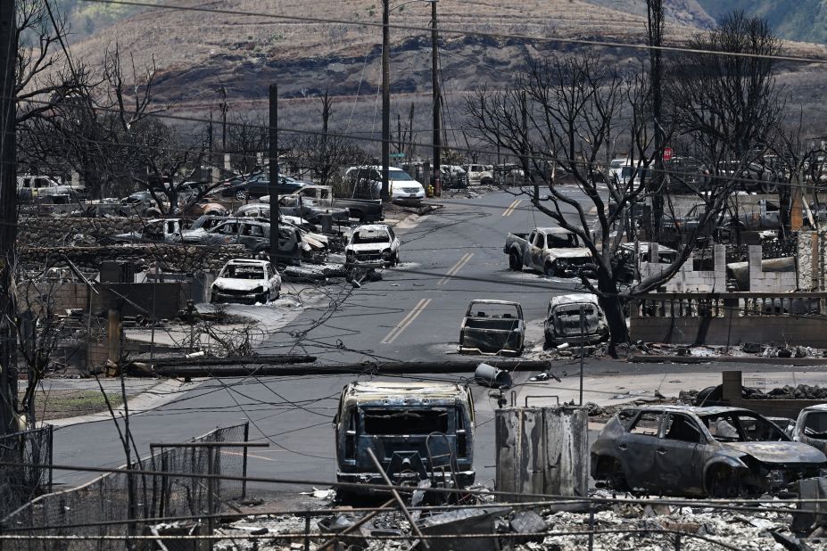 Fire damage is seen in Lahaina on August 12.