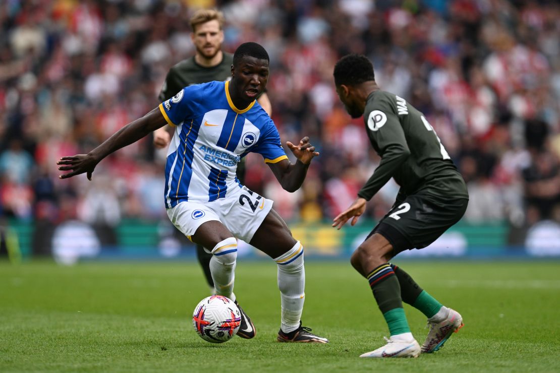 BRIGHTON, ENGLAND - MAY 21: Moises Caicedo of Brighton & Hove Albion in action during the Premier League match between Brighton & Hove Albion and Southampton FC at American Express Community Stadium on May 21, 2023 in Brighton, England. (Photo by Mike Hewitt/Getty Images)