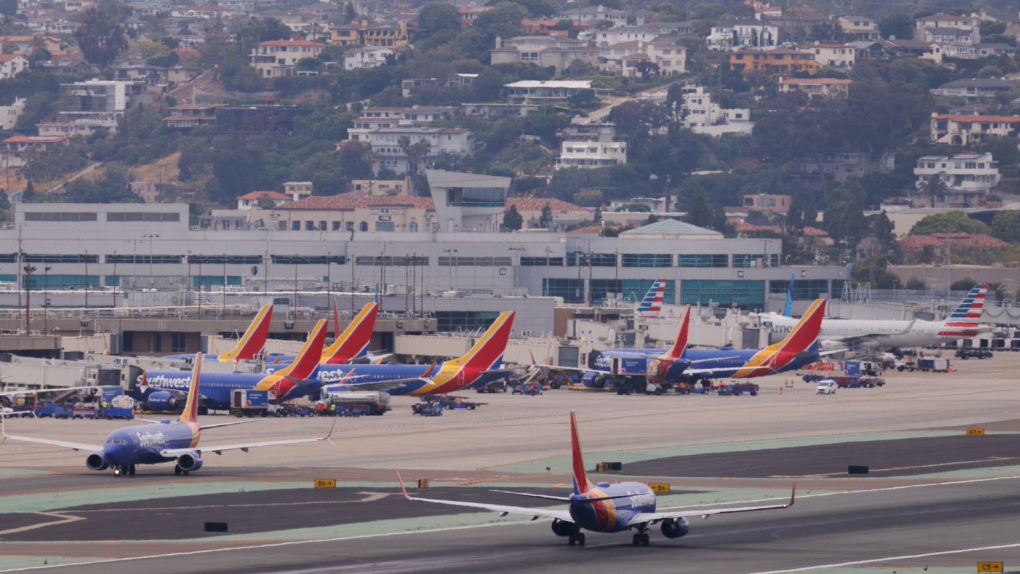 Southwest Airlines planes are show at San Diego International airport in San Diego, California, U.S., May 18, 2023. REUTERS/Mike Blake