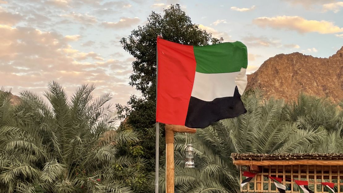 The flag of the United Arab Emirates flying high on Sharjah soil in Nahwa.