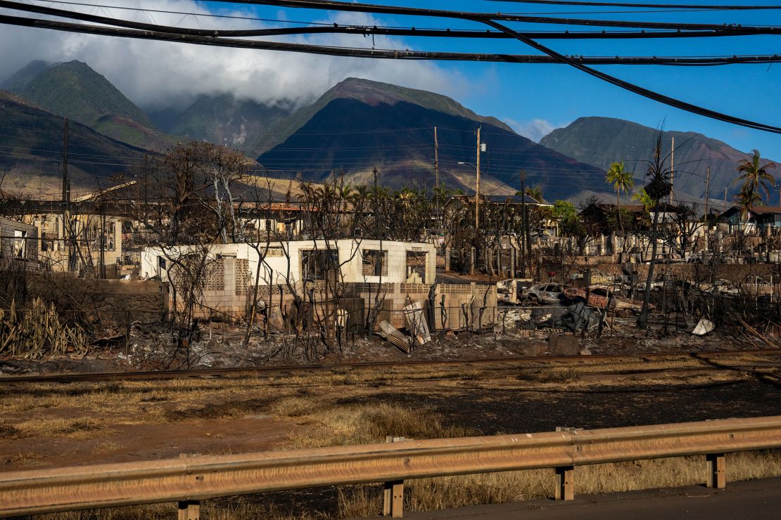 The destruction of Lahaina, seen from the only road into the town.