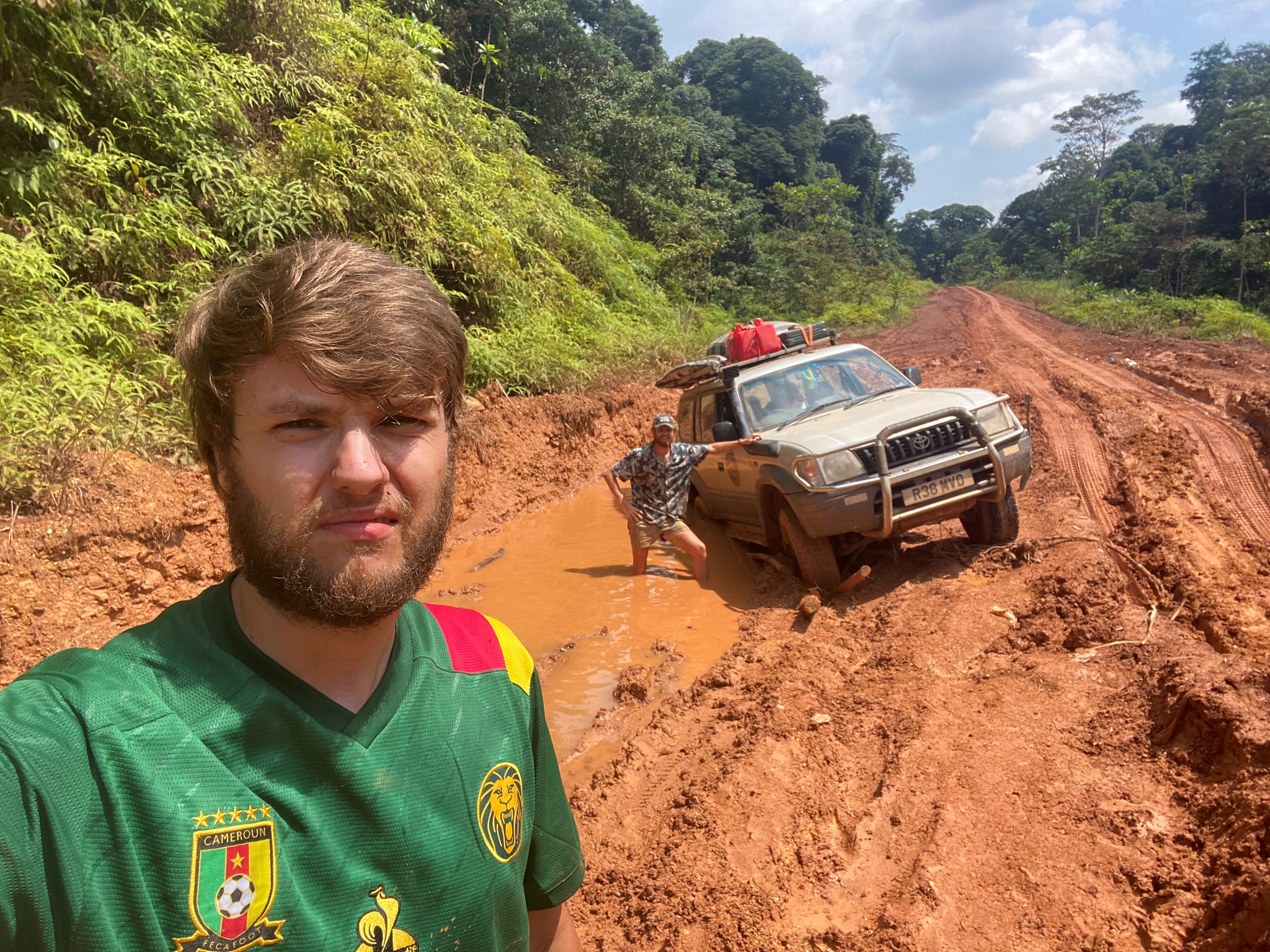 Scott and Fleming stuck in the mud during Gabon's wet season.