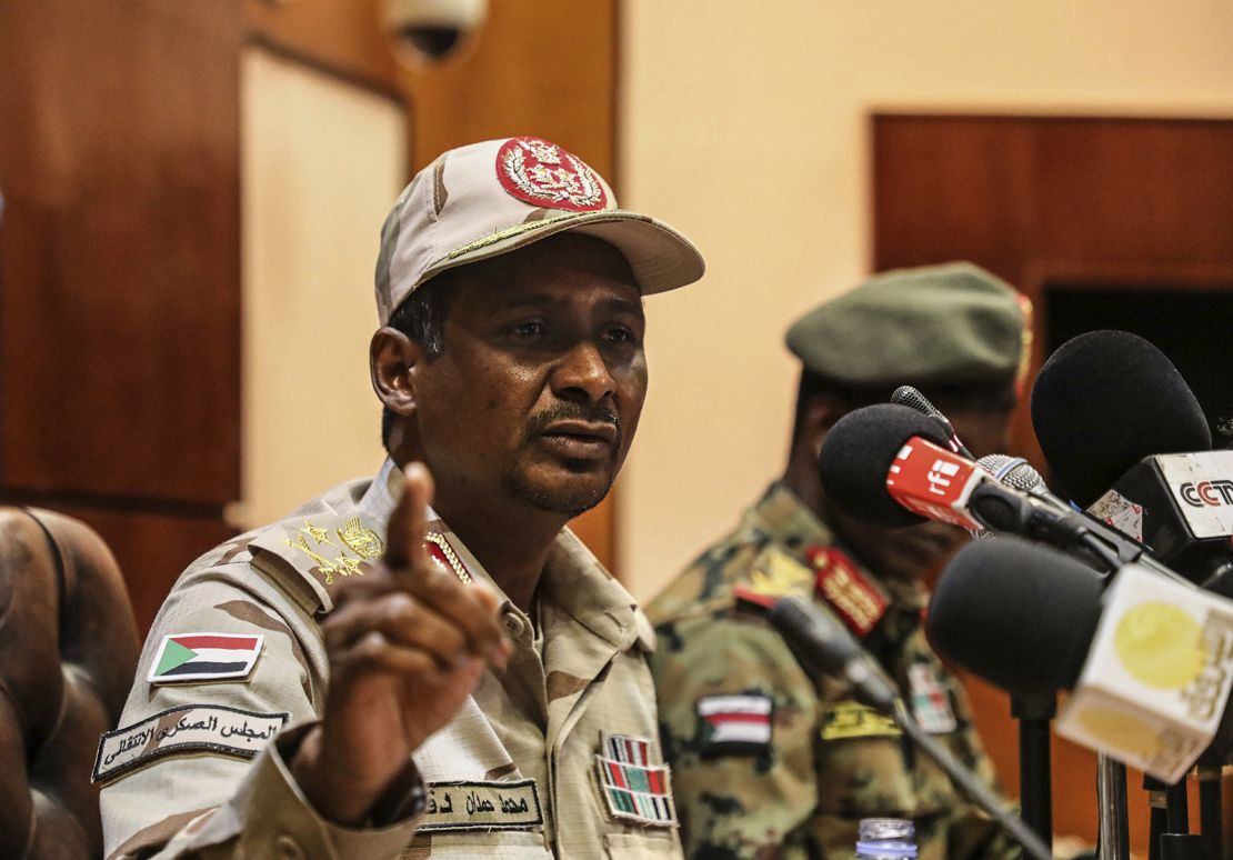 Rapid Support Forces leader Gen. Mohamed Hamdan Dagalo (Hemedti) speaks at a press conference in Khartoum, Sudan, in April 2019. 