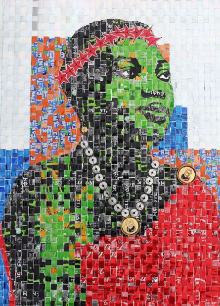 Chibuike Ifedilichukwu creates artworks from waste materials. This piece, "Ilundu," is made from discarded aluminum cans. <strong>Scroll through the gallery to see more of his work.</strong>