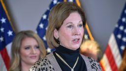 A November 19, 2020 photo shows Sidney Powell speaking during a press conference at the Republican National Committee headquarters in Washington, DC.