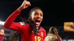 AUCKLAND, NEW ZEALAND - AUGUST 15: Salma Paralluelo of Spain celebrates after scoring her team's first goal  during the FIFA Women's World Cup Australia & New Zealand 2023 Semi Final match between Spain and Sweden at Eden Park on August 15, 2023 in Auckland, New Zealand. (Photo by Phil Walter/Getty Images)
