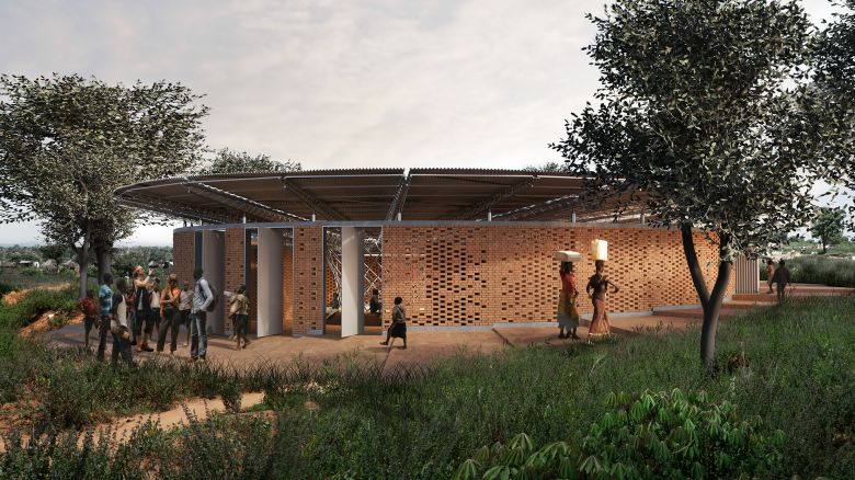 The Bidi Bidi Music & Arts Centre, shown in a rendering, could be a model for cultural spaces in permanent refugee settlements.