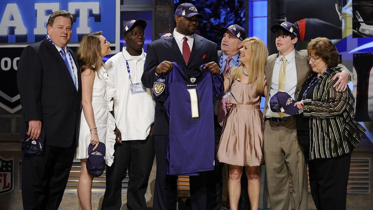NEW YORK - APRIL 25: Jacksonville Jaguars #8 draft pick Eugene Monroe poses with his family at Radio City Music Hall for the 2009 NFL Draft on April 25, 2009 in New York City (Photo by Jeff Zelevansky/Getty Images)