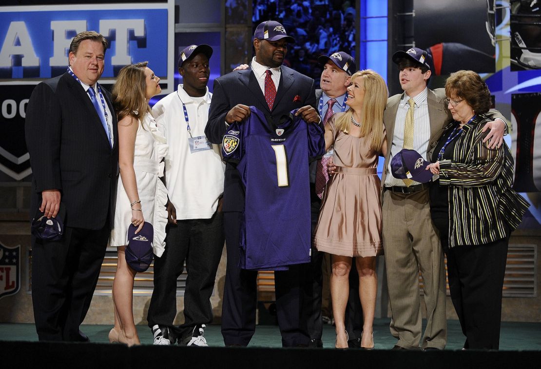 NEW YORK - APRIL 25:  Jacksonville Jaguars #8 draft pick Eugene Monroe poses with his family at Radio City Music Hall for the 2009 NFL Draft on April 25, 2009 in New York City  (Photo by Jeff Zelevansky/Getty Images)