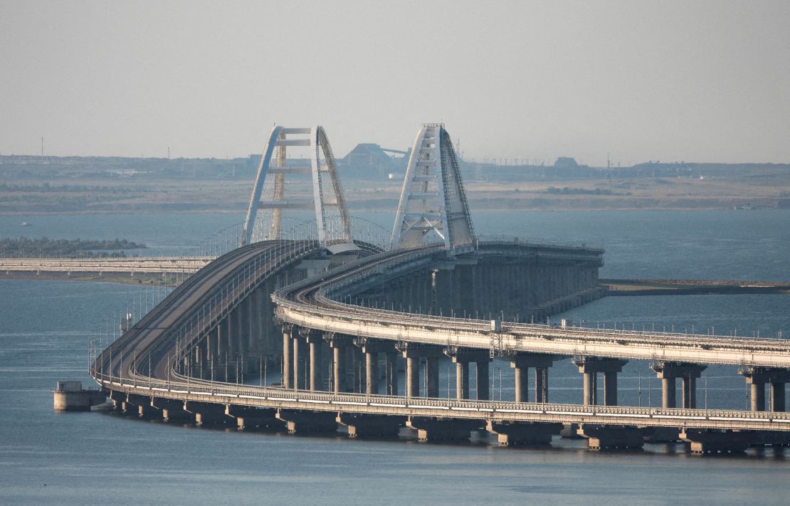 A view of the Crimean Bridge, also known as the Kerch Bridge, the only direct link between Russia and the Crimean peninsula.