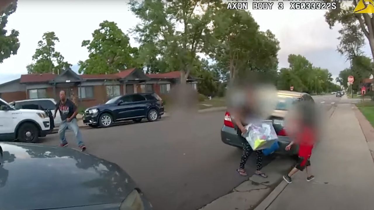 This image provided by the Denver Police Department shows police body camera video footage of a police encounter with Brandon Cole on August 5. 