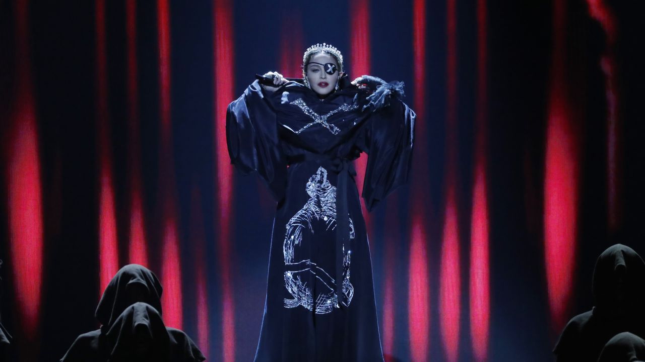 Madonna live on stage during the 64th annual Eurovision Song Contest held at Tel Aviv Fairgrounds on May 17, 2019 in Tel Aviv, Israel. 