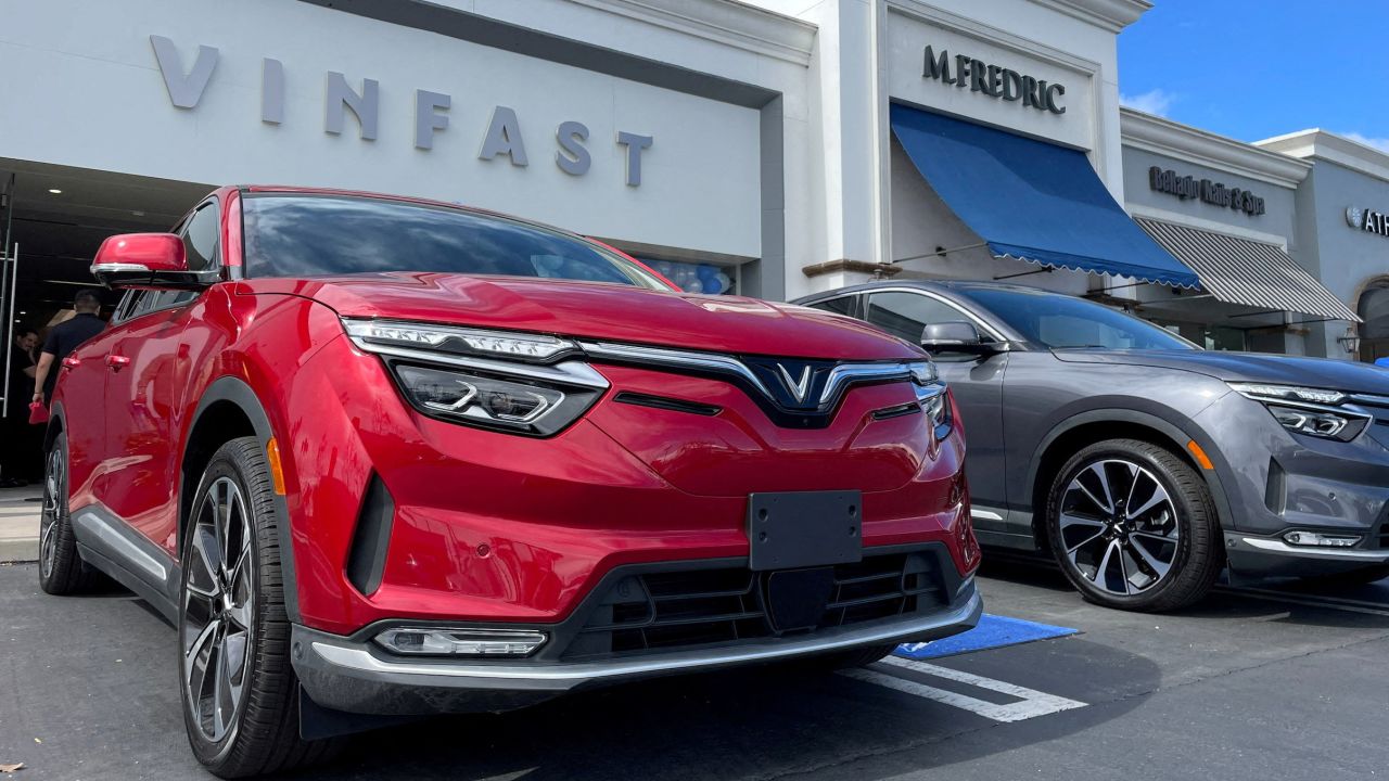 VinFast electric vehicles parked in Los Angeles on March 1
