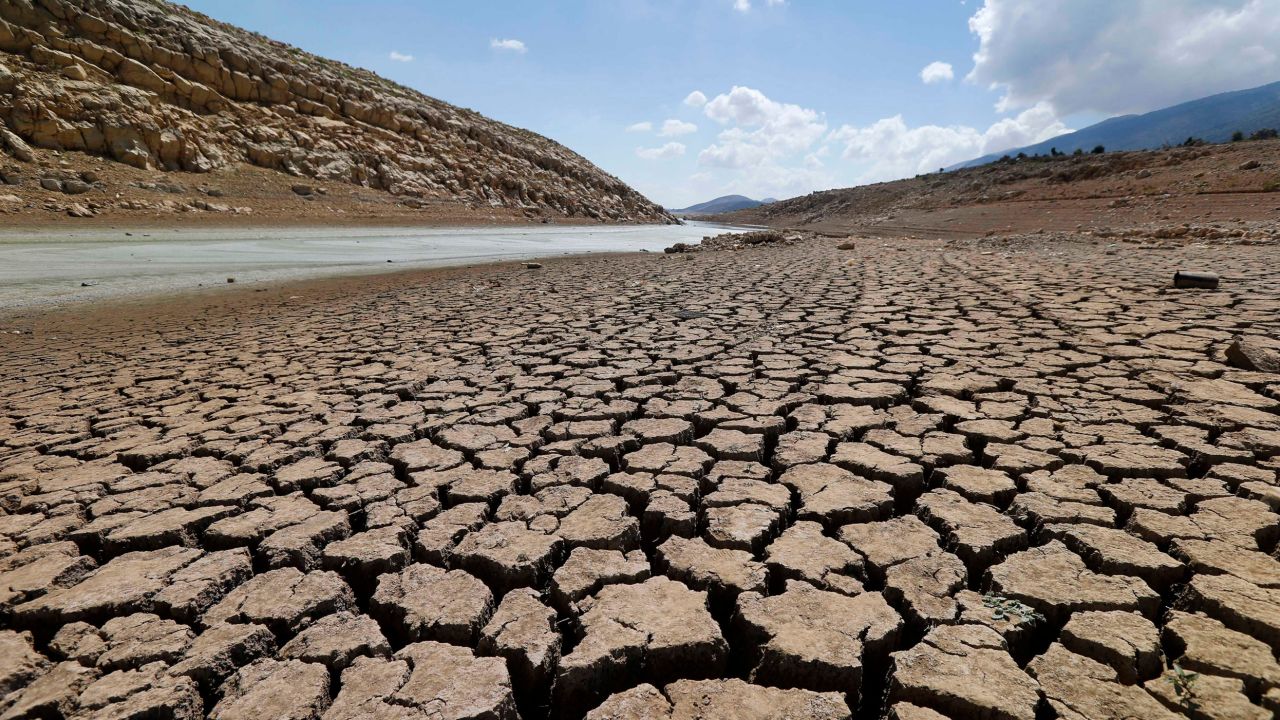 The dried cracked bed of the Qaraoun lake in West Bekaa, Lebanon on September 19, 2014. Lebanon is one of the most water-stressed countries, according to a new report. 
