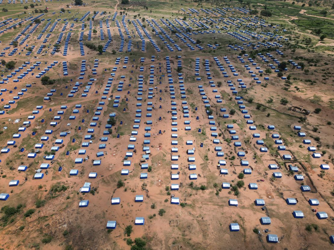 An aerial view of refugee camp of Sudanese people in Geneina in Darfur, on July 25, 2023. The Sudanese region has been a site of rampant violence.