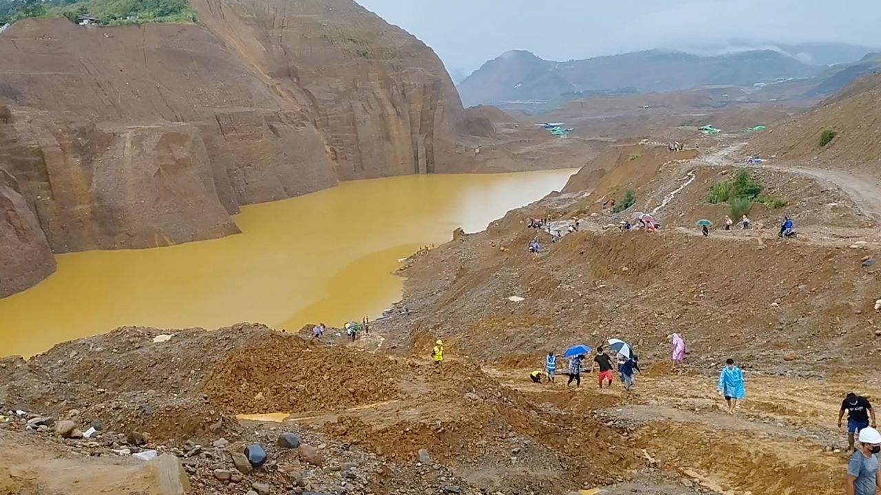 Rescuers work at the site following a landslide at Myanmar Jade mine, in Hpakant, Kachin State, Myanmar, August 15, 2023, in this screen grab taken from a video obtained by Reuters.  