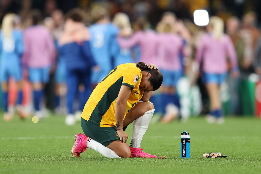 Sam Kerr looked distraught after the semifinal defeat. 