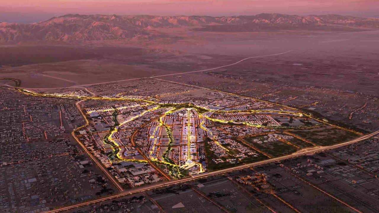 A digital rendering shows the 100,000-person "smart" city being built outside Oman's capital, Muscat.