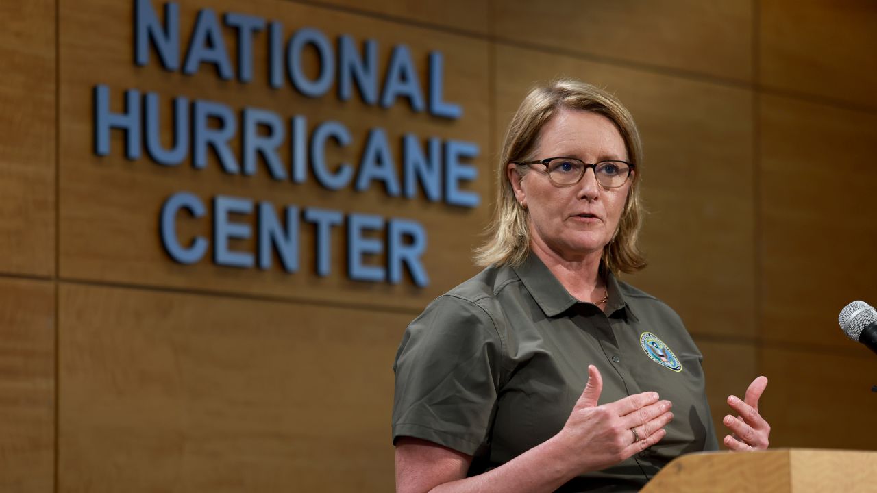 MIAMI, FLORIDA - MAY 31: FEMA Administrator Deanne Criswell addresses the media from the National Hurricane Center on May 31, 2023 in Miami, Florida.  With the official start of the Atlantic hurricane season on June 1, FEMA and NOAA officials spoke to the media and encouraged people to prepare for the upcoming hurricane season. (Photo by Joe Raedle/Getty Images)