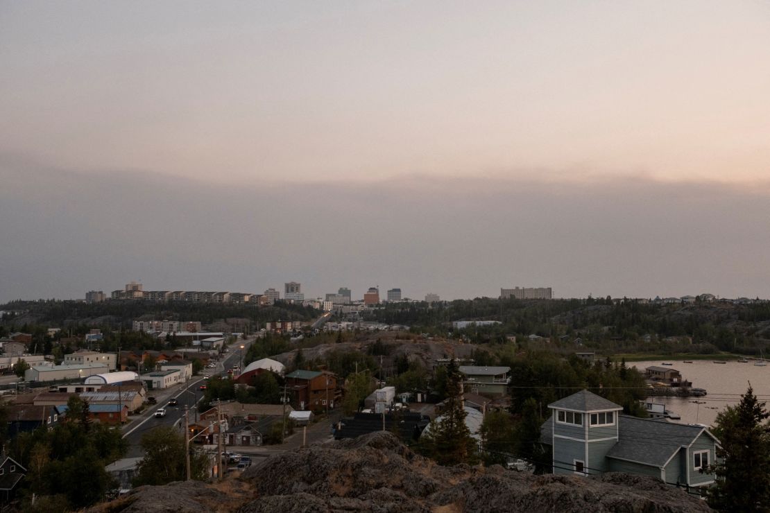Smoke moves toward the city of Yellowknife after a state of emergency was declared in the Northwest Territories, Canada, on August 15.