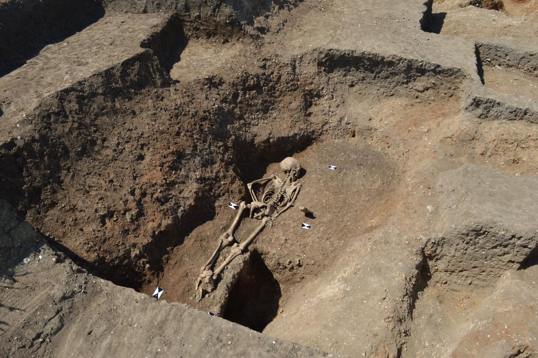 Medieval girl buried face down, ankles possibly tied, to prevent