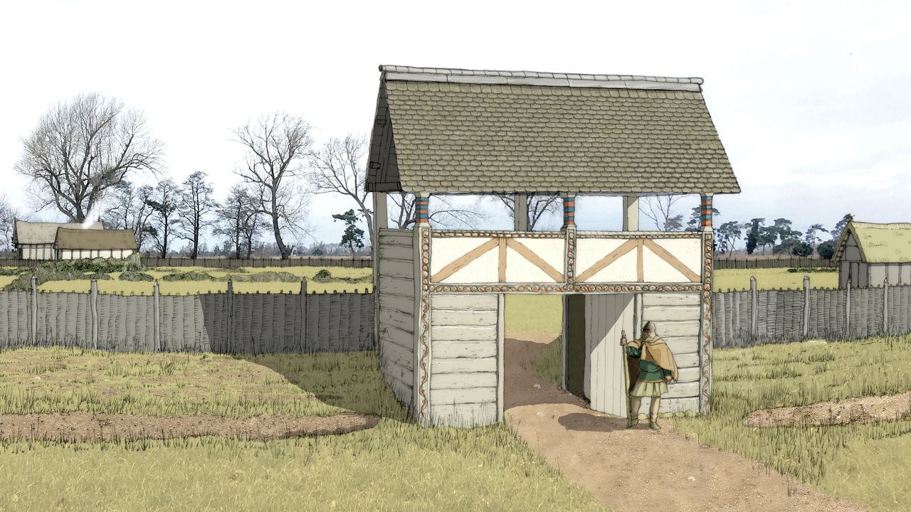 She was buried in a pit that used to hold an entry post for the Early Medieval Gatehouse at the Conington settlement. 