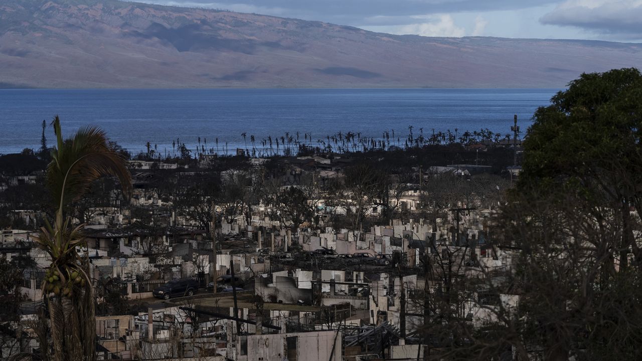 Homes consumed in recent wildfires are seen in Lahaina, Hawaii, Wednesday, Aug. 16, 2023. The wildfires have devastated parts of the Hawaiian island of Maui. 