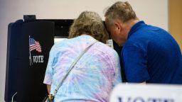 A couple fill out their ballots during Primary day on May 17, 2022 in Belews Creek, North Carolina.