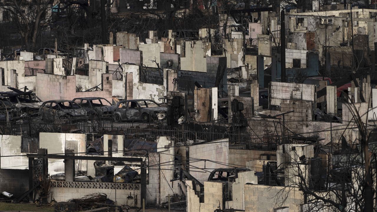 Homes consumed in recent wildfires are seen in Lahaina, Hawaii, on the island of Maui.