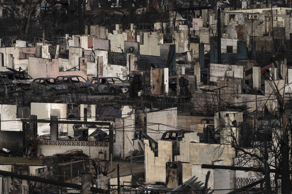 Homes consumed in recent wildfires are seen in Lahaina, Hawaii, on the island of Maui.