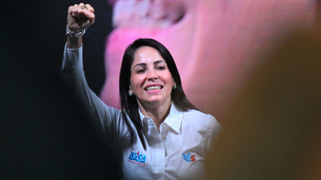 Luisa González is seen on the campaign trail ahead the August 20 national election in Quito, on August 16, 2023. 