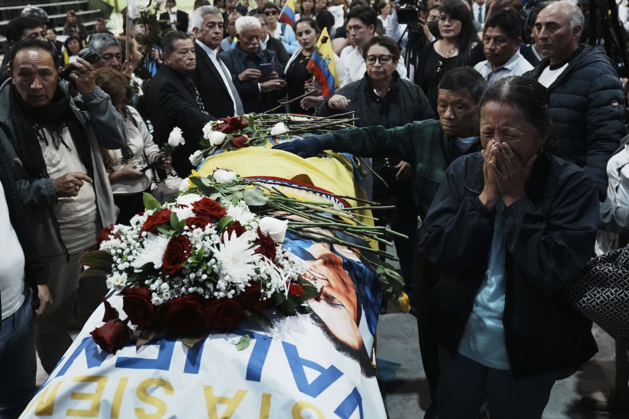Mourners pay their respects to presidential candidate Fernando Villavicencio at a <a href="https://www.cnn.com/2023/08/12/americas/villavicencio-laid-rest-quito-ecuador-intl-hnk/index.html" target="_blank">memorial service</a> in Quito, Ecuador, on Friday, August 11. Villavicencio was assassinated as he was leaving a political rally on August 9. He was 59 years old.