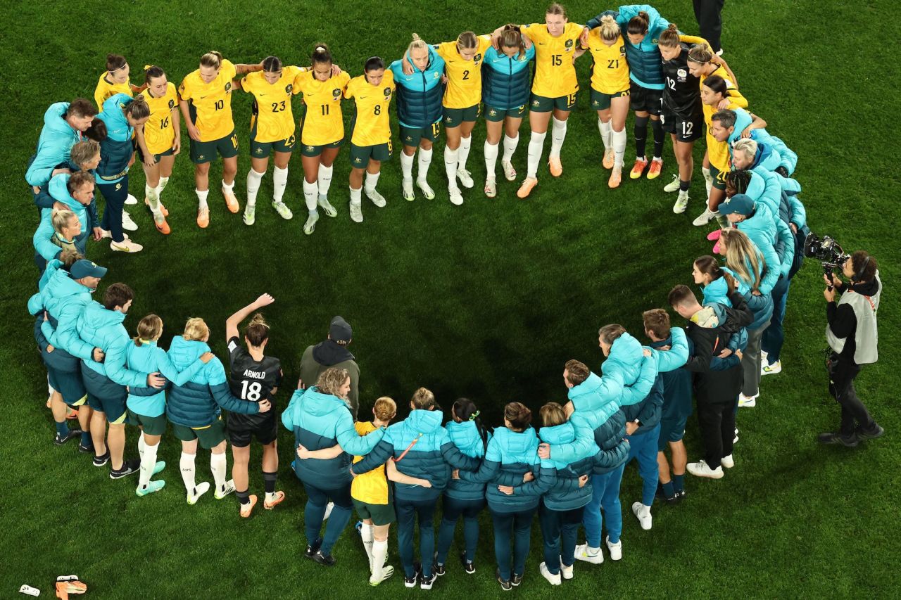 Australian players gather after <a href="https://www.cnn.com/2023/08/15/football/australia-england-womens-world-cup-semifinal-spt-intl/index.html" target="_blank">losing to England</a> in the semifinals of the Women's World Cup on Wednesday, August 16. <a href="http://www.cnn.com/2023/07/20/football/gallery/womens-world-cup-2023/index.html" target="_blank">See the best photos from the tournament</a>.